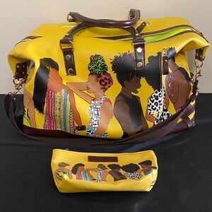 Vibrant Yellow Travel Bag with Artistic Design